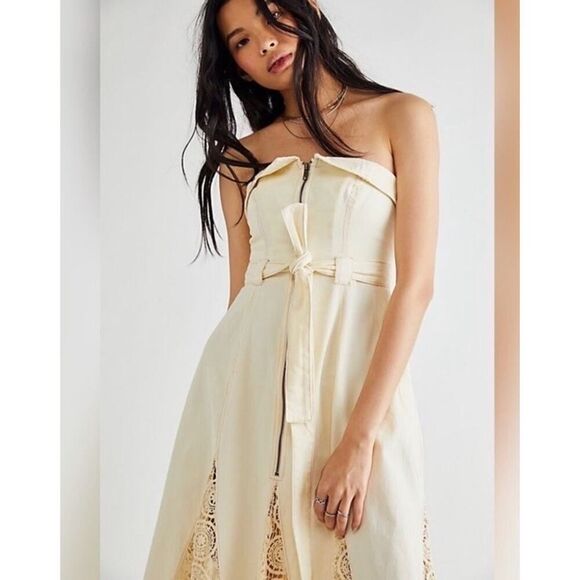 NWT Free People Sway With Me Midi Women Dress Ivory Sleeveless Embroidered sz 2 - Picture 3 of 16